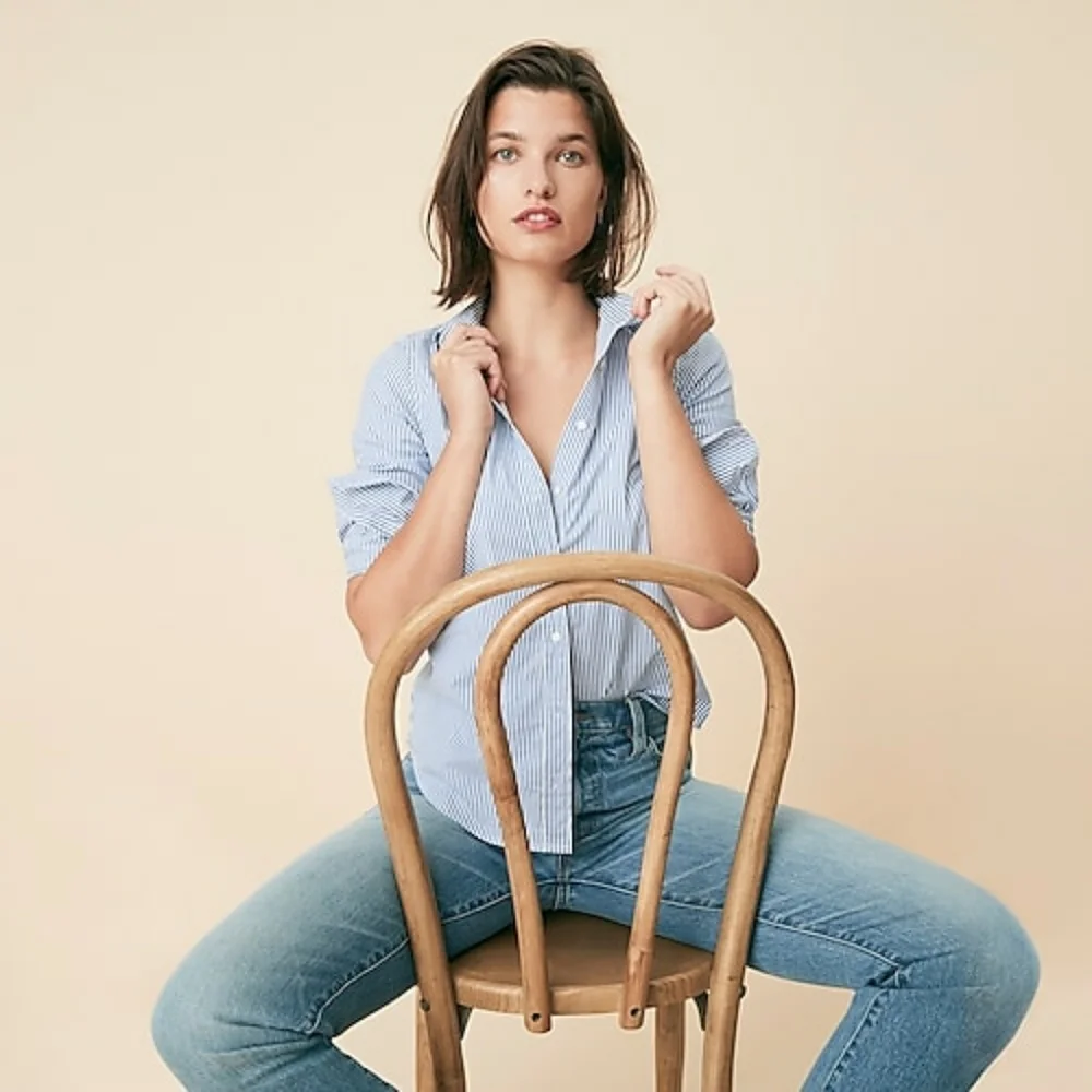 3/12 A&F blue white button down shirt curvy wa… - Picture 3 of 14